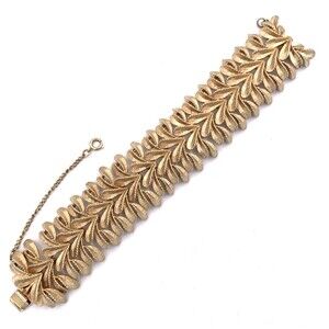 Vintage Signed Francois For Corocraft Gold Tone Leaf Link Retro Bracelet MCM